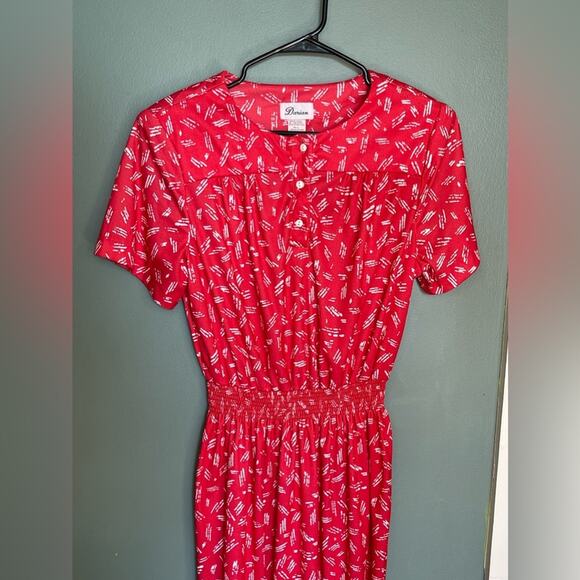 VINTAGE 80s red patterned dress - Picture 2 of 6